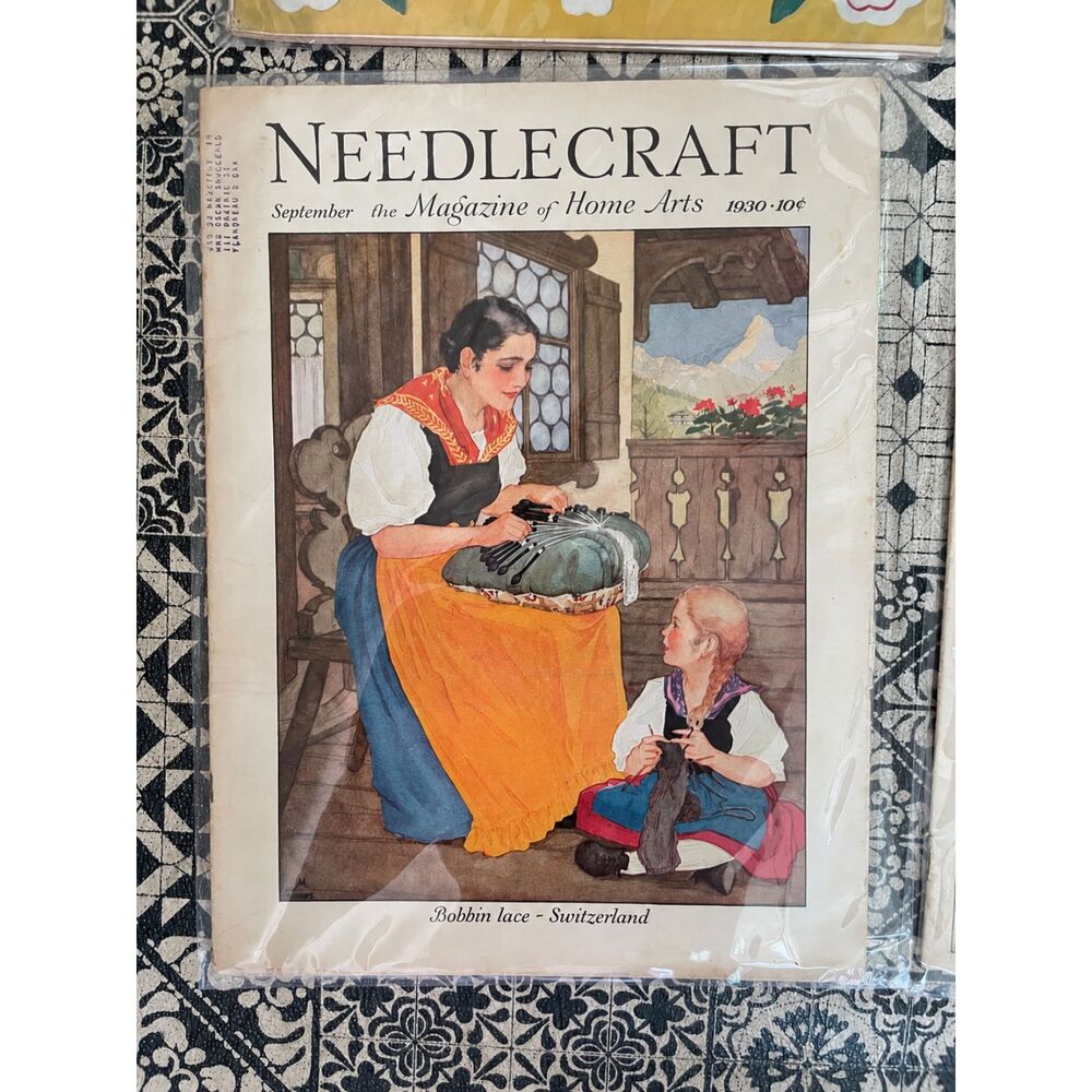1930 Needlecraft Magazine September Swiss Bobbin Lace Antique Needlework